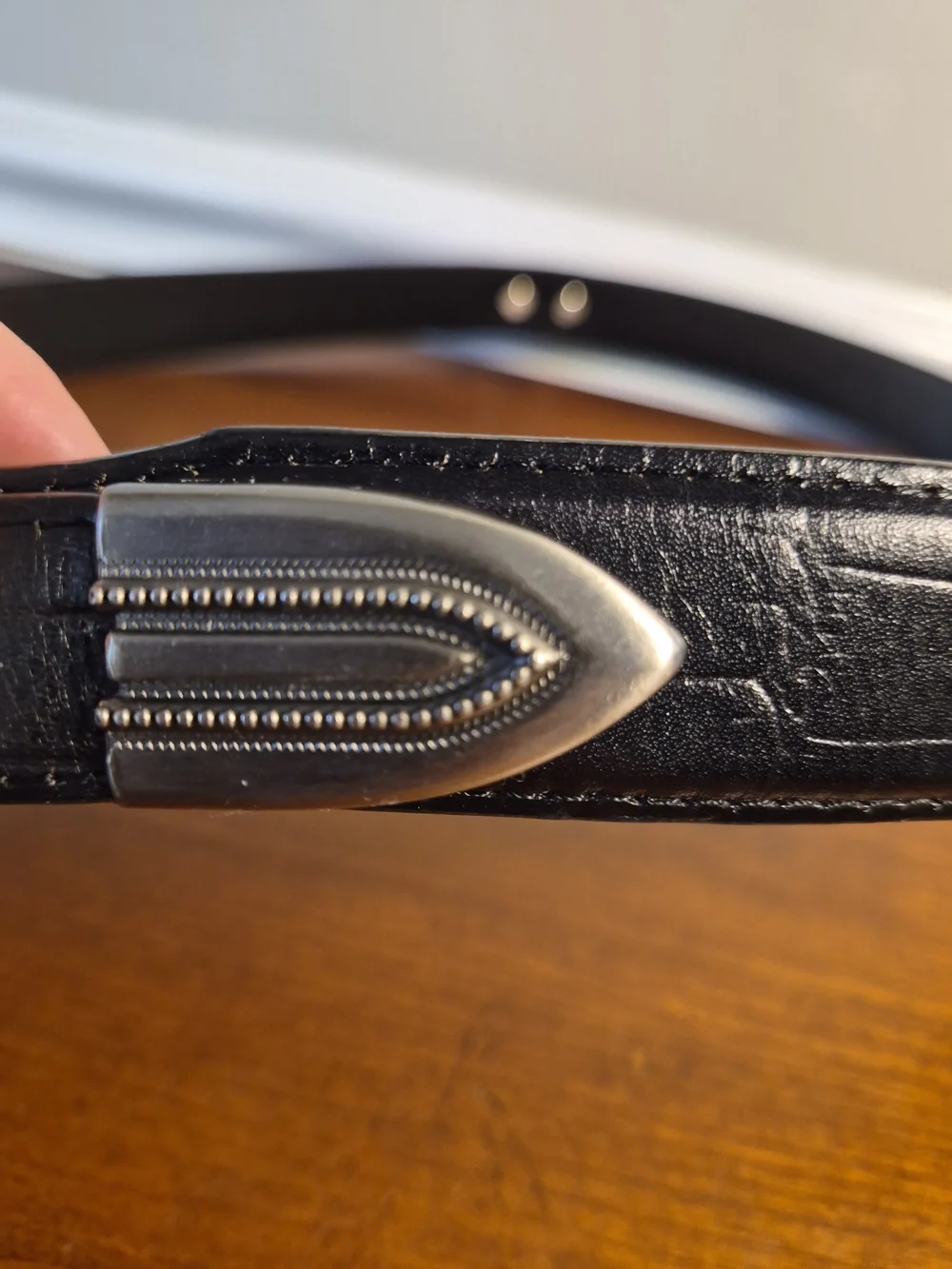 Men's Black BBLPT-CROC.  Leather Belt with  Brushed Silver Buckle